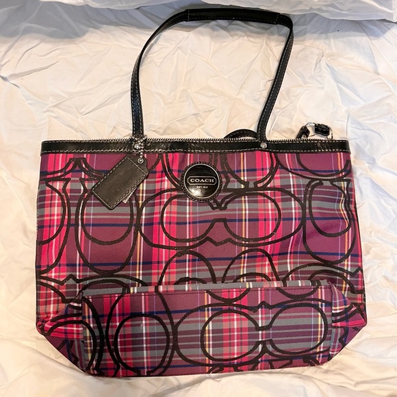 Coach Poppy Tartan Shoulder Bag Tote Rare Pink - Picture 8 of 10